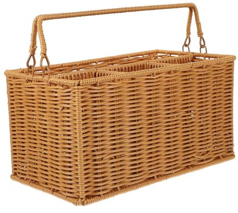 TOPBATHY Cesta Para Cubiertos De Rattan Con Asa Organizador De Utensilios De Cocina Tejida Estilo Rústico Para Almacenar Cubiertos Y Servilletas 11.6X6.9X6.1 Pulgadas
