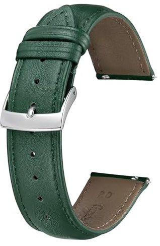BINLUN Leder Uhrenarmband 22mm 21mm 20mm 19mm 18mm 16mm 14mm 12mm Mehrfarbige Uhrenarmbänder für Damen Herren Ersatz Schnellverschluss Lederarmband Uhren Armband(20mm,Grün)