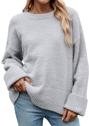 heekpek Jersey Mujer Invierno Otoño Cuello Redondo Suave Jersey de Punto Cálido Sweater Mujer de Felpa Jersey Mujer Talla Grande