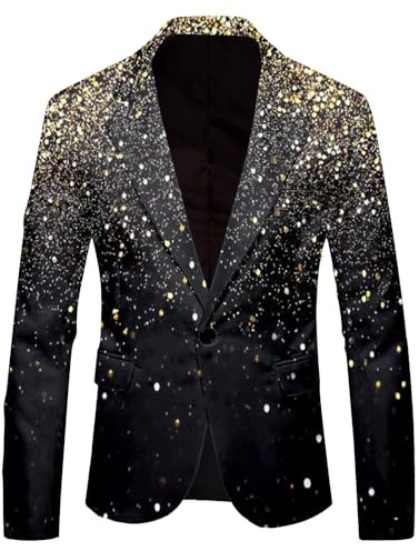 Générique Veste Costume Blazer à Paillette Homme 2024 Veste de Smoking Slim Fit à Bouton Jacket Brillant Outwear Élégant pour Mariage Fête Cosplay Disco Party Club Halloween