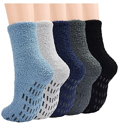 ILovDaisy 5 pares de calcetines de invierno para hombre y mujer, calcetines cálidos con topes, calcetines térmicos, calcetines mullidos para hombre, calcetines gruesos de cama, calcetines de Navidad,