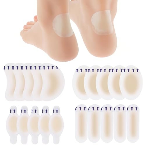 KOLZEMV 20 Pezzi cerotti vesciche piedi Cerotti per Vesciche Extra Sottile Kit, Impermeabile Invisibile Cerotti Vesciche Tallone, Cerotti Vesciche Piedi per Tallone e Pelle Protettiva(4 Modelli)