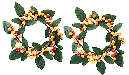 Cabilock 2pcs Faux Berry Candle Garland Thanksgiving Wreath Decor Artificial Wreath Maple Leaf Decor for Home Party Decoration