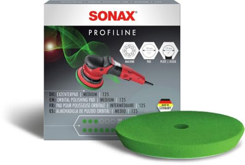 SONAX ExzenterPad medium 125 (1 Stück) zum maschinellen Polieren von Lacken mit Exzenterpoliermaschinen für Stützteller mit 125 mm Durchmesser | Art-Nr. 04986000