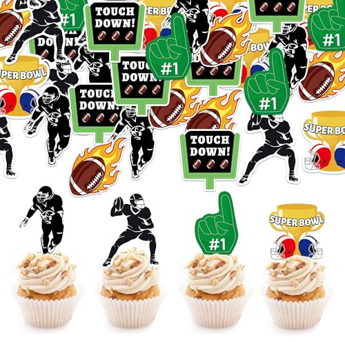 42Pcs Edible Rugby Ball Cupcake Toppers Wafer Paper Ball Rugby Sports Theme Baby Shower Party Supplies
