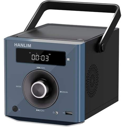 Reproductor de CD portátil 10W compatible con Bluetooth/Radio FM/Reproducción de MP3/Entrada USB/AUX/Jack para auriculares/Mando a distancia, batería integrada de 2000 mAh, Reproductor de CD estéreo