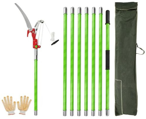 27Ft Pole Pruning Saw, Tree Pole Pruner with Scissors for Tree Trimming 8m, Telescopic Garden Tools with Carry Bag and Gloves, Extendable Pole Saw Manual Tree Loppers Long Reach for Lawn,Garden Branch