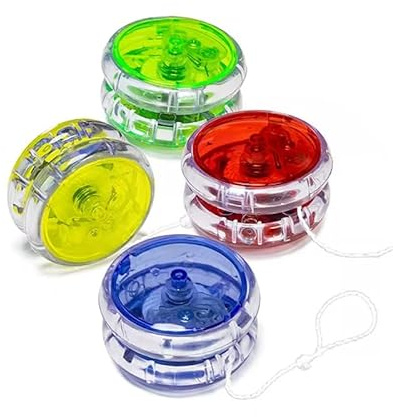 24 YOYO niños Colores LED, cumpleaños, Regalos Clase Colegio, yoyó 4 Colores (Amarillo, Verde, Azul, Rojo), Iluminación Transparente , 24 Unidades, Caja exposicion.
