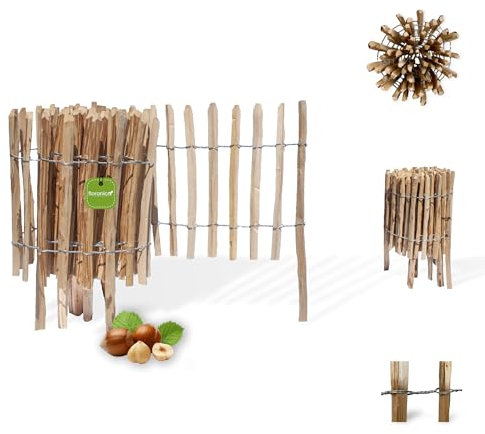 Floranica Valla de estacas de avellana con postes altura 50 cm x 5 m distancia entre lamas 4-6 cercas de jardín de castaño Valla de madera bordes de parterre vallas enrollables
