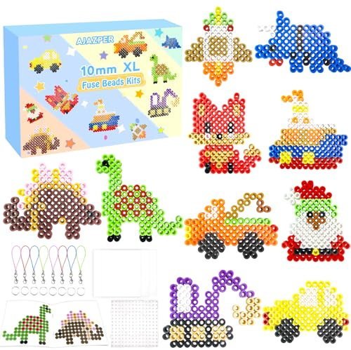 10MM Fuse Beads Kit for Kids - Mixed Colors Fuse Beads Craft Set with Pegboards, Ironing Papers and Accessories, XL Iron Bead for Craft, DIY Arts and Crafts Toys for Kids Gifts for Girls Boys Age 5+