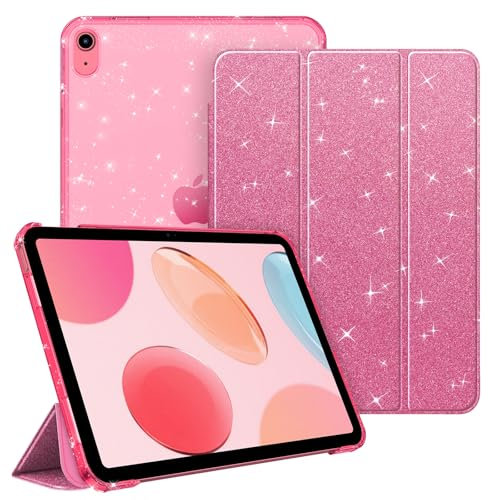 FINTIE Ultra Slim Case for iPad (A16) 11th Generation 11 Inch 2025 / iPad 10th Generation 10.9 Inch 2022 - Frosted Back Shell with Fold-back Stand and Auto Wake/Sleep, Glitter Pink Tablet Case Cover