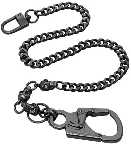 Ahiller Skull Pants Chain for Men,25'' Heavy Punk Biker Anti-Theft Wallet Chains for Keys,Jeans,Belt Goth Accessories(LLT-BK-Gunmetal-1P)