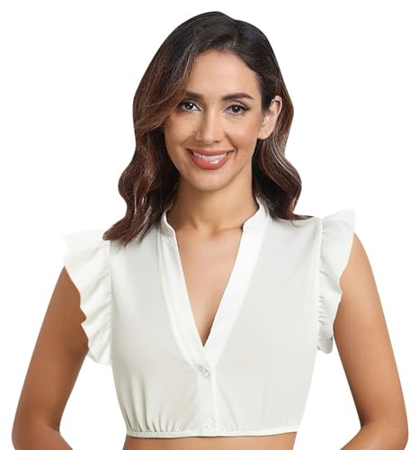 FUIPVGI Camicetta Tradizionale Dirndl da Donna Bianco con Scollo a V, Maglietta Trasparente Donna Camicia Dirndl Bluse, Donna Camicetta Dirndl Sexy, Oktoberfest Elegante da Indossare (Bianco)