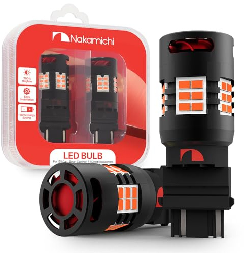 Nakamichi Bombilla SMD LED T25 3156 3157 P27W P27/7W para coche con CANBUS ventilador 12000 RPM sin errores para luz de marcha atrás, freno, intermitente, luz trasera (Ámbar Giallo, 30 LED, Pack de 2)