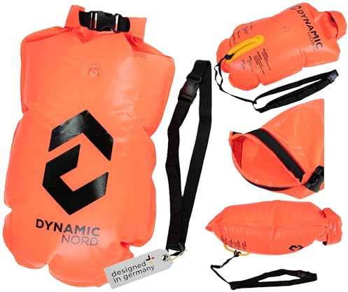 DynamicNord - Boa da nuoto - Progettata in Germania - Borsa impermeabile - Sicurezza per nuoto, triathlon, SUP - Il compagno per gli sport acquatici con una capacità di 15 litri, Boa di Segnalazione