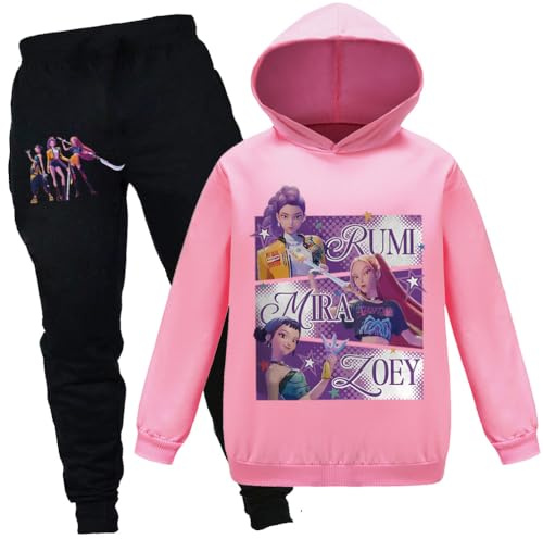 Funykiding Music Fans Tracksuits for Kids YouTube Game Merch Movie Singer Star Casual Outfits Hoodie + Pants Suits Age 3-13 Years (Pink,9 Years)