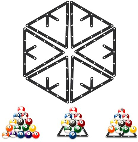 OFFAXE Juego de 6 plantillas de billar – Lámina de billar ultrafina para 8Ball, 9Ball y 10Ball – Triángulo preciso para una alineación precisa de bolas, entrenamiento y torneos