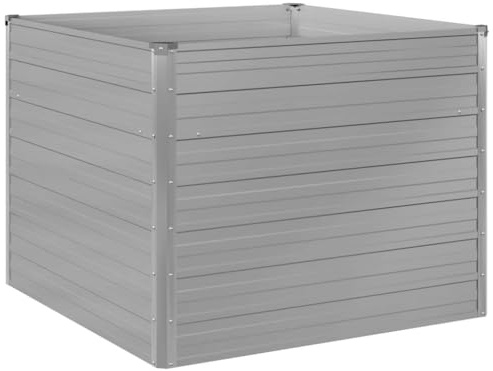 Fioriera rialzata per erbe aromatiche, 100 x 100 x 77 cm, in acciaio zincato grigio, kit per aiuole rialzate per balcone, terrazza, facile da usare