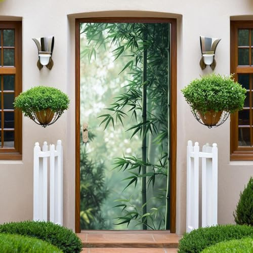 Verde Adesivi per Porte Bambù della foresta Manifesto per porta PVC Impermeabile Autoadesivo, Adatto per uso interno ed esterno 80 x 210 cm