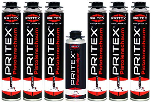 Bauschaum Set 6 x 750ml Pistolenschaum inkl. Pistolenreiniger 500ml PU Schaum Montageschaum Isolierschaum