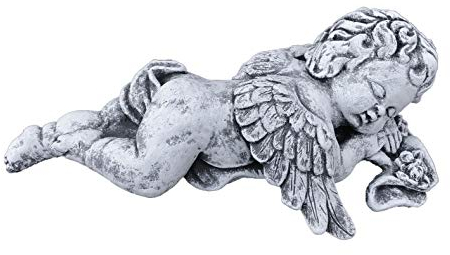 Stenfigur ängel liggande med vingar, frost- och väderbeständig upp till -30 °C, fast stengods