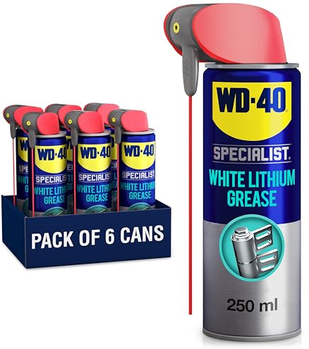 WD-40 Specialist White Lithium Grease Spray, Smart Straw, 250ml, Pack of 6 | WD40 Bundle 6 x 250ml, Smart Straw, Heavy-Duty White Lithium Grease Spray, For All-Weather Metal Rust & Corrosion Protection