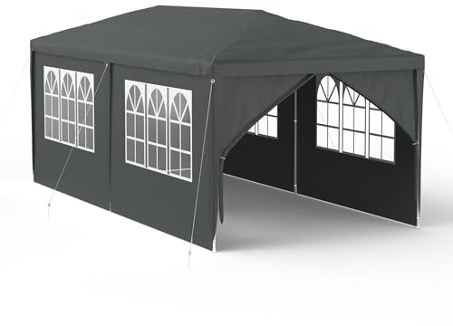 HENGMEI Trädgårdspaviljong 3 x 6 m, trädgårdstält, festtält, paviljong, festtält, vattentätt med 6/4 sidodelar, stålkonstruktion (mörkgrå, 6 sidoväggar)