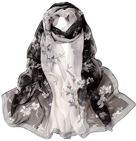 FNNAN Ladies Floral Chiffon Scarf - Sunscreen Fashion Scarf Flower Print Lightweight Head Scarf Scarves Shawls Wrap For Women