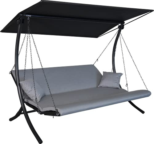 ngerer Freizeitmöbel GmbH Hollywoodschaukel Swing Zip - Gartenschaukel Made in Germany - Schaukel zum Sitzen, Liegen und Entspannen - inklusive Bett-Funktion - einfache Montage (Hellgrau)