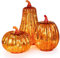 KI Store Glas Kürbis beleuchtet mit Timer Set of 3 LED Kürbis Figuren groß 27/21/15cm Nachtlicht Ornamente für Tafelaufsatz,Erntedankfest Halloween Herbst deko herbstdeko