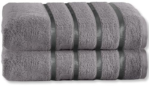 GC GAVENO CAVAILIA Fade Resistant Luxury Towels, Extra Absorbent 100% Ringspun Egyptian Cotton 500 GSM Bathroom Set, Dark Grey, 2PK Bath Sheet 554851