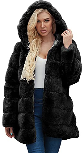 ADOSSAC Faux Fur Manteau en Fausse Fourrure Femme Manteaux d'hiver À Capuche Veste en Fausse Fourrure Chaud Épais Survêtement Veste Femmes À Manches Longues lâche Tops Blouse Manteau Manteau Outwear