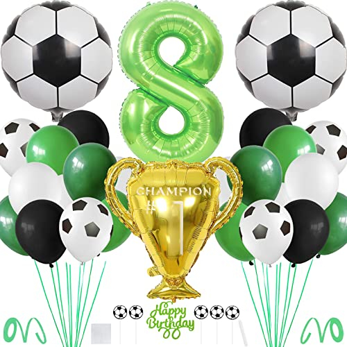 Fußball Geburtstag Deko XXL Set, Geburtstagsdeko Jungen mit Riesenzahl 8, Fußball Luftballon Tortendeko für Fussball Party Kindergeburtstag