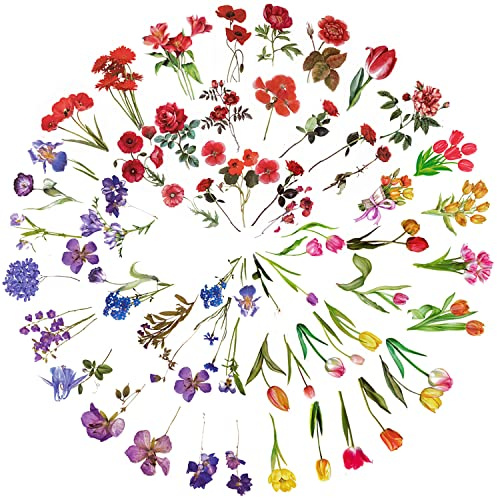 RoserRose 120pcs Adesivi Floreali Per Scrapbook, Adesivi Fiori, Adesivi Scrapbooking, Adesivi Decorativi, Adesivi Estetici Per Scrapbook Per Scrapbooking, Artigianato, Biglietti, Computer Portatili