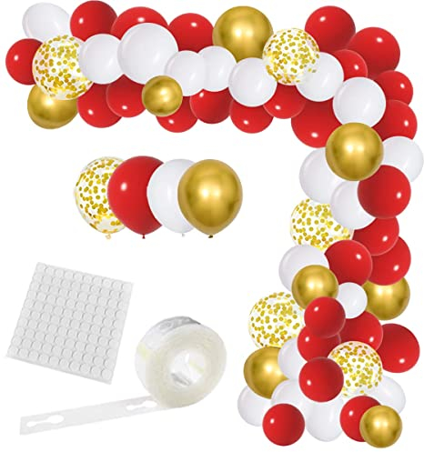 122 rote und weiße Ballongirlanden-Bogen-Set, weiße und rote metallisch-goldene Konfetti-Luftballons für das Thema Geburtstag, Hochzeit, Jahrestag, Brautparty, Abschlussfeier, Neujahrsdekoration