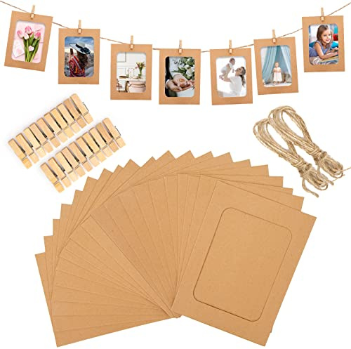 joycraft 20Pcs Paper Photo Frames, 4x6 Inch Kraft Paper Picture Frames, Hanging Photo Display Banner, DIY Clip Photo Display Holders for Home, Office, Wedding, and Party Decor