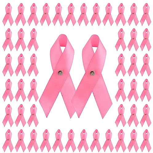 WANDIC Octobre Rose Épingles à Ruban de Sensibilisation au Cancer du Sein, 100 pièces Badges Ruban de Satin Rose Broches de Charité avec Prise en Métal pour Les Femmes, Dames