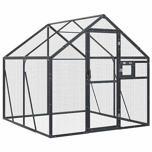 vidaXL Voliere, Vogelvoliere mit Wire Mesh Grids, Vogelkäfig für Außenbereich, Vogelhaus Papageienkäfig Papageienvoliere, Anthrazit Aluminium