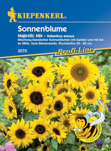 Kiepenkerl Profi-Line Sonnenblumensamen Majestic Mix, Nahrungsquelle für Bienen, Wuchshöhe 60-80cm, Blumensamen für farbenfrohe Gärten
