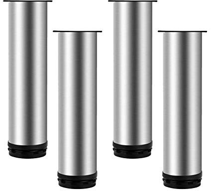 Set mit 4 Schrankbeinen aus Metall, Möbelbeinen aus Edelstahl, zylindrischen Sofabeinen, Küchenfüßen, für Schränke, Couchtische, Betten, Schreibtisch, höhenverstellbar 0–10 mm, sch