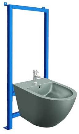 LAVITA Vorwandelement für Bidet LAV 500 + Wand-Bidet Sinto Grey Komplettset Wand-Hänge Bidet mit Hahnloch und Überlaufschutz aus Keramik WC Toilette Hygienisch und Pflegeleicht 36,5x49x32,5 cm