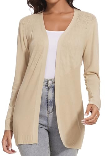 Famrrifuu Chaqueta de punto ligera para mujer, chaqueta delgada y larga, cárdigan de verano, manga larga, elegante, informal, chaqueta de verano