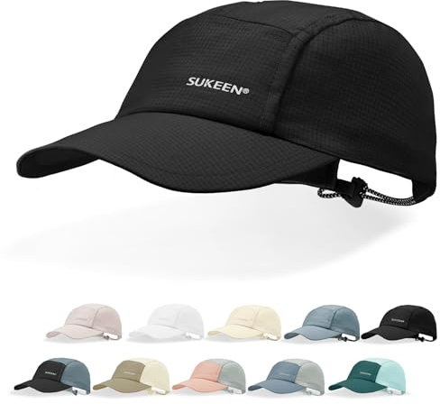 Sukeen Leichter Sonnenhut für Damen und Herren, schnell trocknend, Baseballkappe, LSF 50+, Laufmütze, faltbare Sportkappe für den täglichen Gebrauch im Freien, Schwarz, Einheitsgr��e