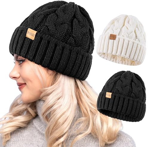 PIOZAED Womens Winter Knitted Beanie Hat Knit Warm Skull Cap Skull Cap Beanie for Women 2 Packs