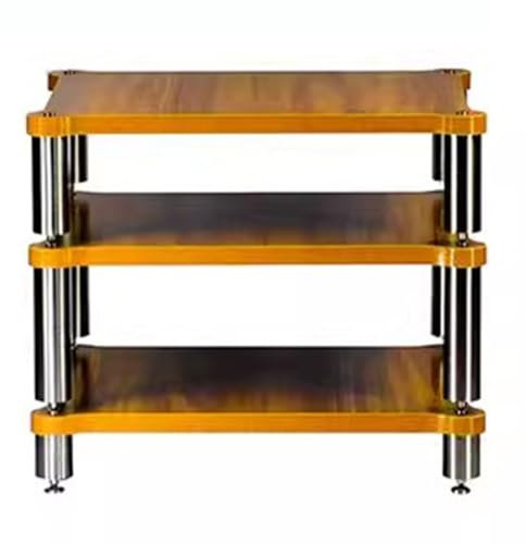 Easnuroz Rack HiFi 3 Tiers Etagère AV Meuble De Rangement for Tourne-disques Meuble De Rangement for Appareils Hifi En Bois Massif Meuble HiFi Etagères De Rangement for Ampli AV/Table Tournante(Wood c
