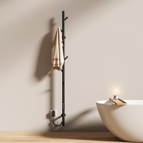 EMKE Sèche-Serviettes Électrique Salle de Bain avec Barre,Chauffant Électrique À Une Barre, Porte-Serviettes Chauffant Intelligent À Température Constante, Noir,1500×125×140 mm