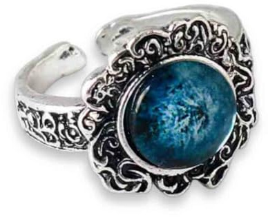 Pidak Bague Luna Oscura en Métal – Design Gothique avec Pierre Bleue Changeante, Taille Réglable, Accessoire Mystique et Fantaisie