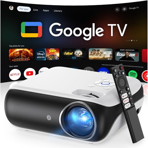 【Google TV/Assistente Vocale/Dolby】Proiettore 4K, HAPPRUN 1000 ANSI 1080P Full HD Smart Videoproiettore con Netflix/Disney+ Ufficiale, WiFi6 e Bluetooth 5.2 per Home Cinema Esterno