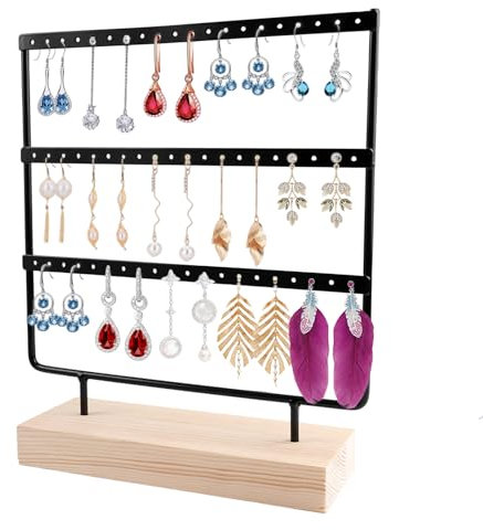 60 Fori Porta Orecchini Da Appendere Con Base In Legno 3 Strati Positore Orecchini, Espositore Orecchini, Portaorecchini, Espositore Gioielli Per Orecchini per Riporre, Borchie E Altri Gioielli