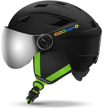 Odoland Kinder Skihelm mit Visier, Snowboardhelm für Jungen und Mädchen, Verstellbar Schneehelm mit Magnetverschluss für 3-12 Jahre, Belüftung für Skifahren & Snowboarden